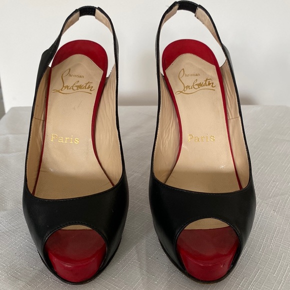 Peeped toe sling back 4.5”Christan Louboutin. Black leather EU35.5. - Picture 1 of 6